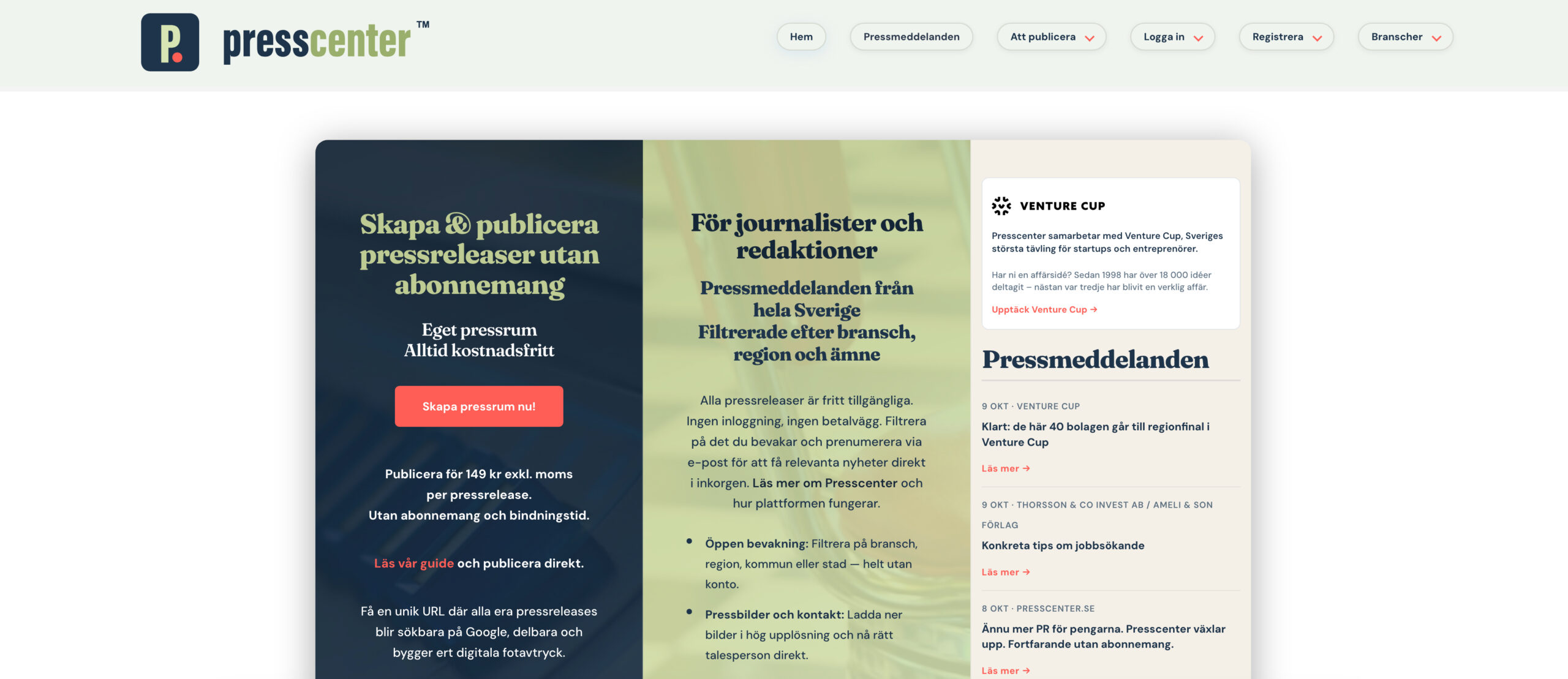 Presscenters Startsida Presscenters Startsida